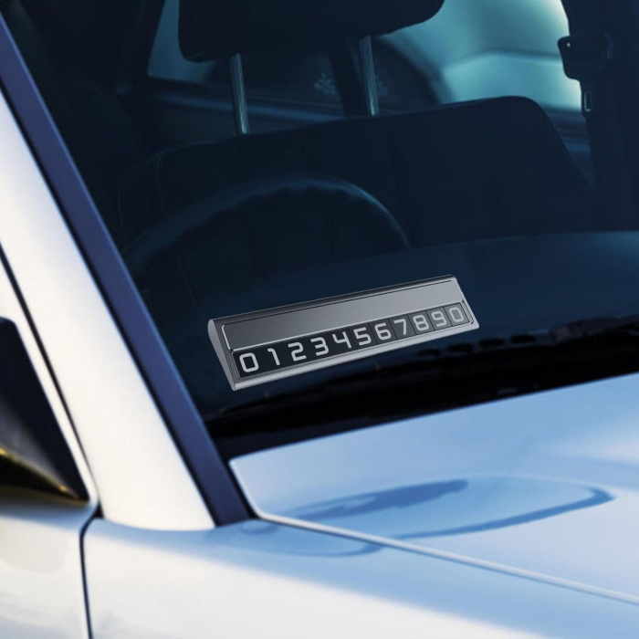 Suport Auto Numar Telefon Parcare, Flippy, Design Metalic cu Capac, Afisaj Ascuns Rabatabil, Cifre Magnetice Fluorescente, 11.8 x 3 x 1 cm, Argintiu  [7]