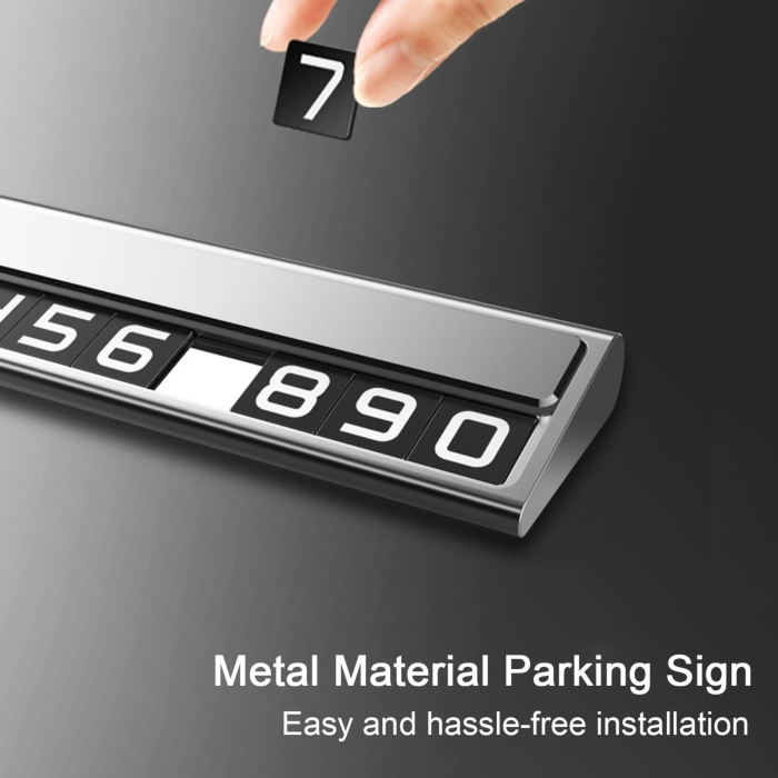 Suport Auto Numar Telefon Parcare, Flippy, Design Metalic cu Capac, Afisaj Ascuns Rabatabil, Cifre Magnetice Fluorescente, 11.8 x 3 x 1 cm, Argintiu  [5]