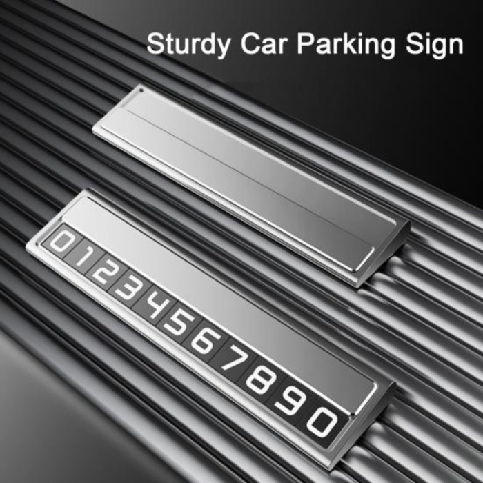 Suport Auto Numar Telefon Parcare, Flippy, Design Metalic cu Capac, Afisaj Ascuns Rabatabil, Cifre Magnetice Fluorescente, 11.8 x 3 x 1 cm, Argintiu  [4]