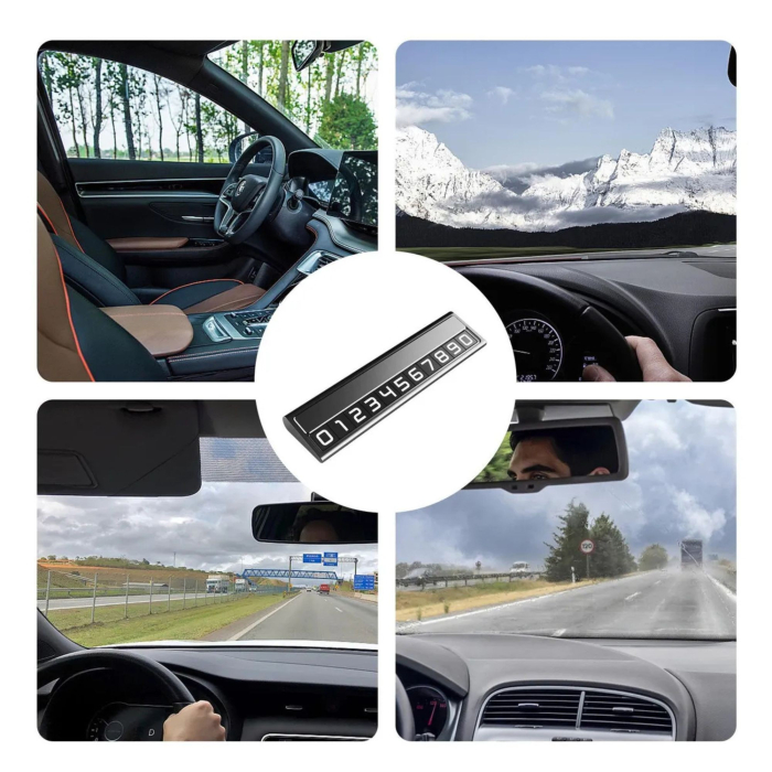 Suport Auto Numar Telefon Parcare, Flippy, Design Metalic cu Capac, Afisaj Ascuns Rabatabil, Cifre Magnetice Fluorescente, 11.8 x 3 x 1 cm, Negru  [5]