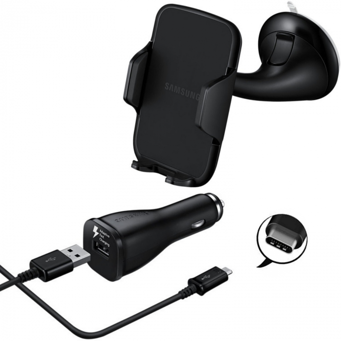 Suport auto parbriz Samsung EE-V200 + Incarcator auto Samsung EP-LN915UB cu cablu Type C detasabil inclus, Negru [7]
