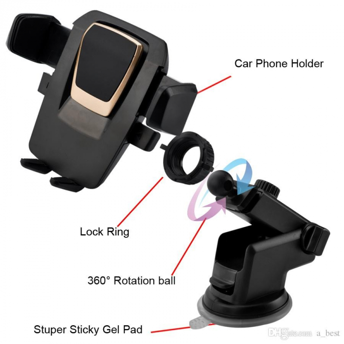Suport auto pentru telefon, 2nd A1 Telescopic cu Ventuza Negru [9]