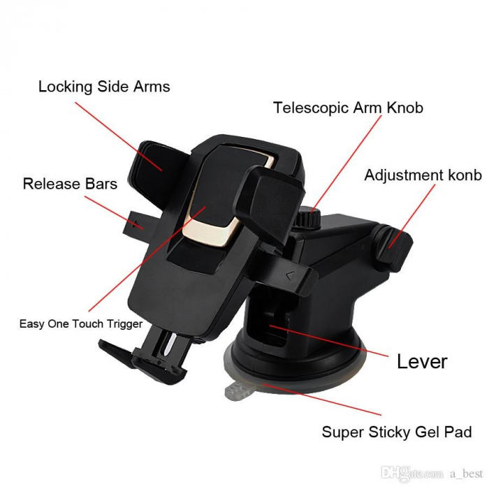 Suport auto pentru telefon, 2nd A1 Telescopic cu Ventuza Negru [3]