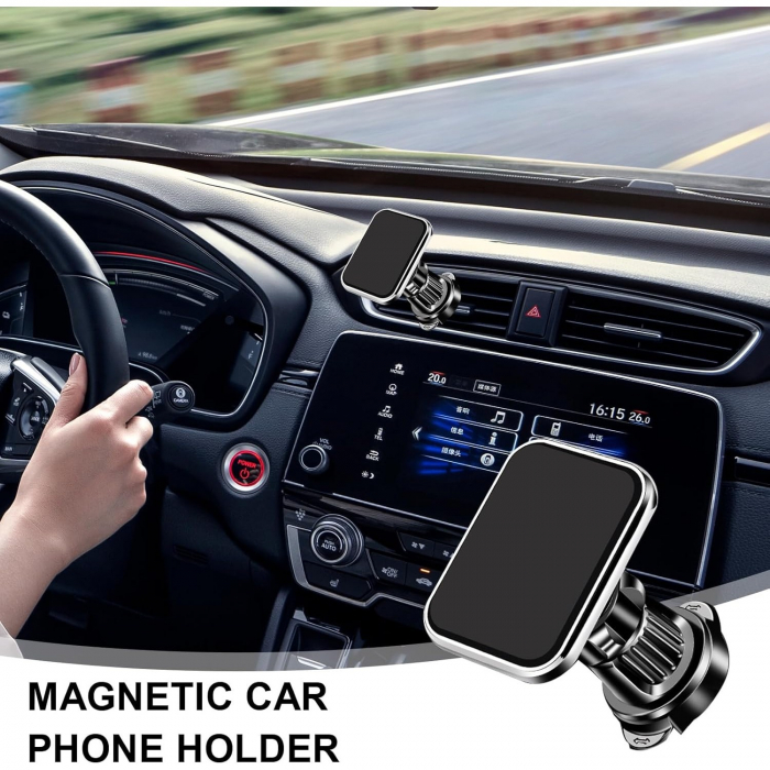Suport Auto pentru Telefon, Flippy, MagSafe, cu Magnet, Prindere Grila de Ventilatie, Detalii Fine, Rotativ 360 de Grade, Plastic Magnet Silicon, 5.1x3.9 cm, Negru Argintiu [8]