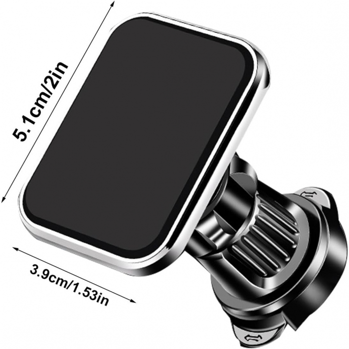 Suport Auto pentru Telefon, Flippy, MagSafe, cu Magnet, Prindere Grila de Ventilatie, Detalii Fine, Rotativ 360 de Grade, Plastic Magnet Silicon, 5.1x3.9 cm, Negru Argintiu [4]