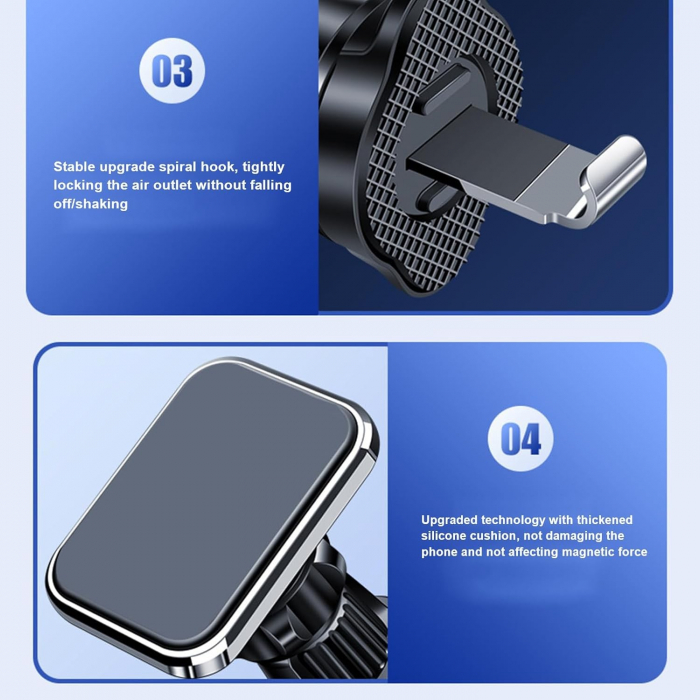 Suport Auto pentru Telefon, Flippy, MagSafe, cu Magnet, Prindere Grila de Ventilatie, Detalii Fine, Rotativ 360 de Grade, Plastic Magnet Silicon, 5.1x3.9 cm, Negru [8]