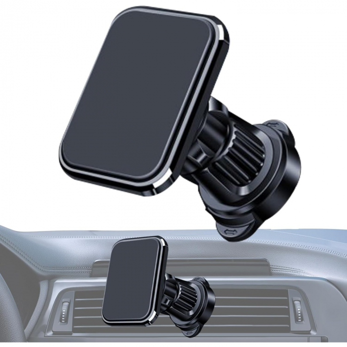 Suport Auto pentru Telefon, Flippy, MagSafe, cu Magnet, Prindere Grila de Ventilatie, Detalii Fine, Rotativ 360 de Grade, Plastic Magnet Silicon, 5.1x3.9 cm, Negru [4]