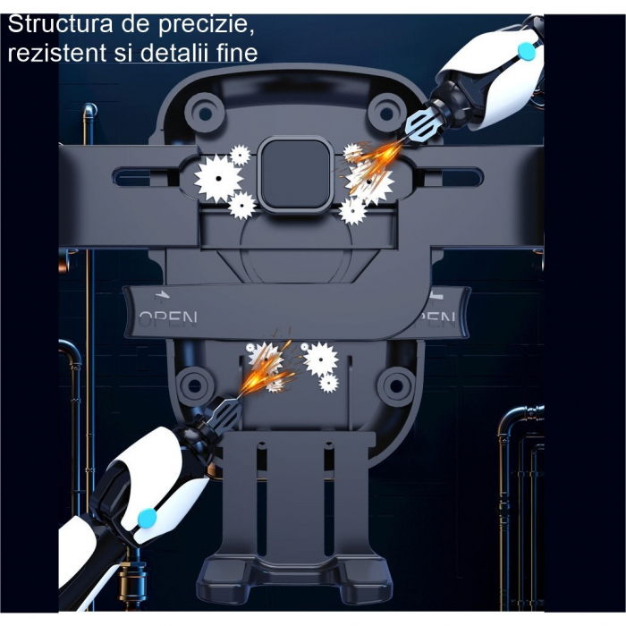 Suport Auto Telefon Flippy, Prindere Grila Ventilatie, Tija Fixare Reglabila, Rotativ 90 grade, Design Modern, Detalii Fine, Material Plastic si Silicon, 11 x  8.5 cm, Negru [4]