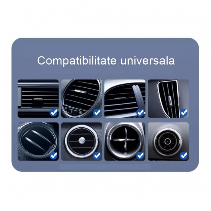 Suport Auto Telefon Flippy, Prindere Grila Ventilatie, Tija Fixare Reglabila, Rotativ 90 grade, Design Modern, Detalii Fine, Material Plastic si Silicon, 11 x  8.5 cm, Negru [3]