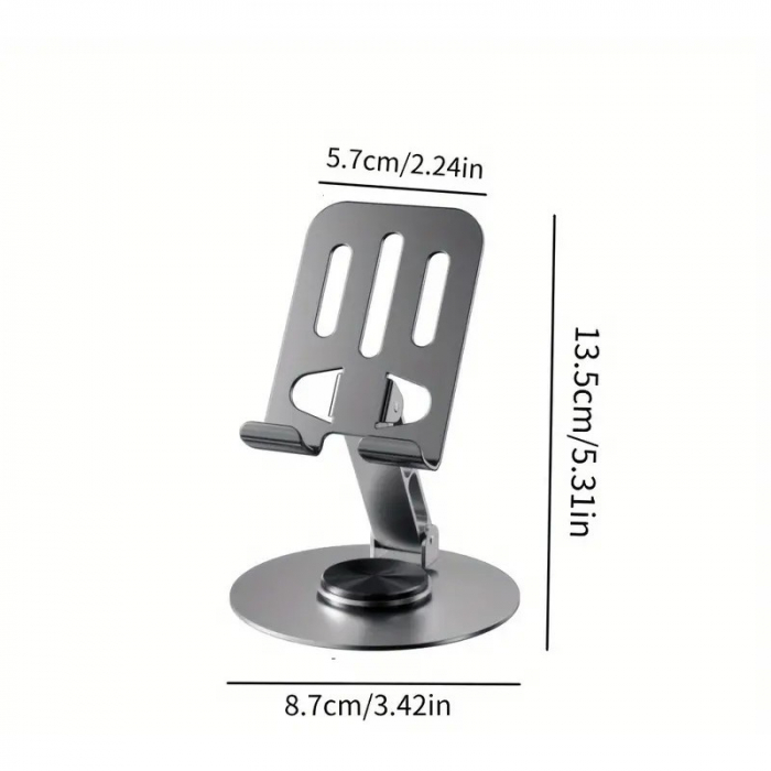 Suport de Birou pentru Telefon sau Tableta, Flippy, din Metal, Pliabil, 5.7 x 13.5 x 8.7 cm, Universal, Gri Metalic [2]