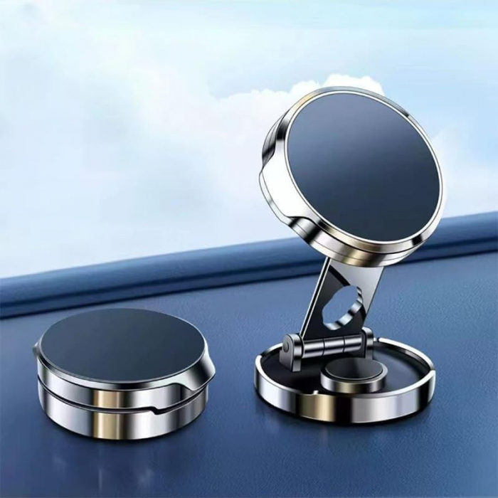 Suport de Telefon, Flippy, cu Adeziv, din ABS si Magnet, Pliabil, Diametru 4.4 cm, Universal, Argintiu [3]