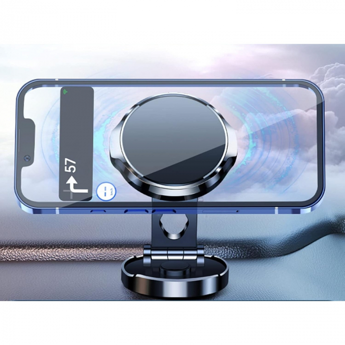 Suport de Telefon, Flippy, cu Adeziv, din ABS si Magnet, Pliabil, Diametru 4.4 cm, Universal, Argintiu [6]