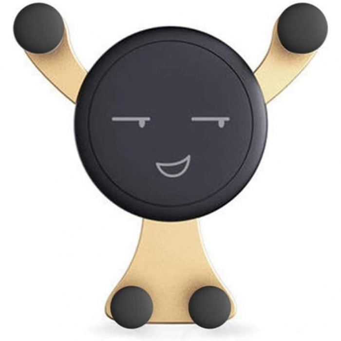 Suport de Telefon, Flippy, pentru Ventilatie, din ABS si Silicon, 11 x 10 x 4 cm, pentru Telefon 4.0 - 6.0 inch, Model Smiley Face, Auriu [3]