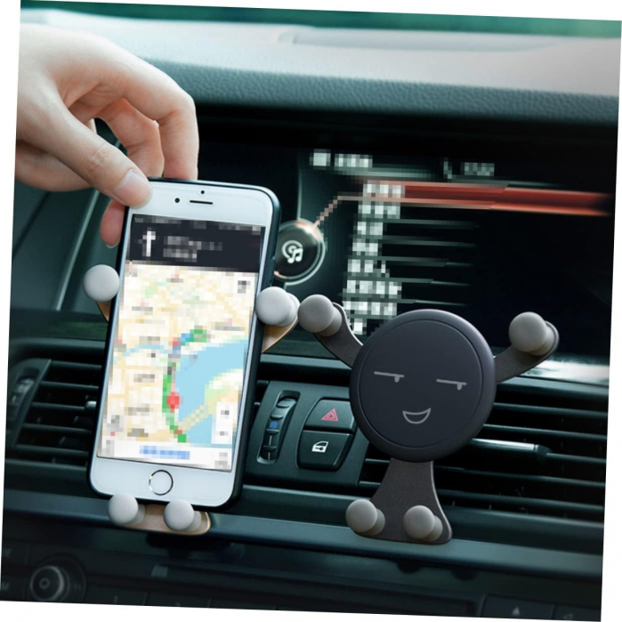 Suport de Telefon, Flippy, pentru Ventilatie, din ABS si Silicon, 11 x 10 x 4 cm, pentru Telefon 4.0 - 6.0 inch, Model Smiley Face, Negru [2]