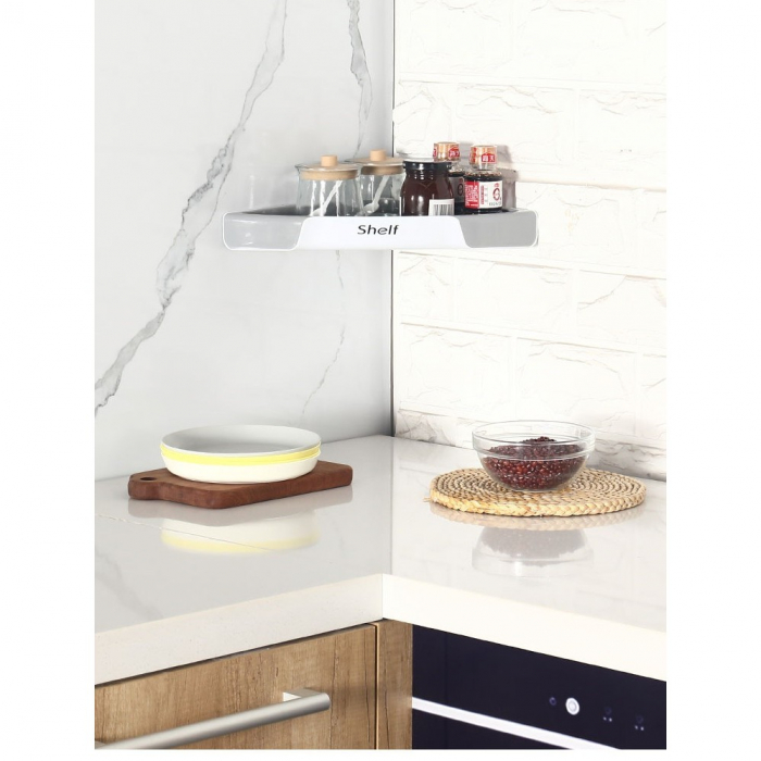 Suport Depozitare, Flippy, din Plastic, Montare fara Perforatii, pentru Baie/Bucatarie, 28 x 39 x 4.5 cm, Gri [2]