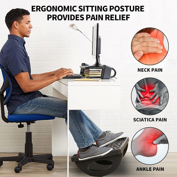 Suport Ergonimic pentru Picioare, Flippy, Plastic, cu Role de Masaj pentru Talpi, pentru Birou, Usor de Transportat, Detasabil, 33.5x24x12 cm, Negru [7]