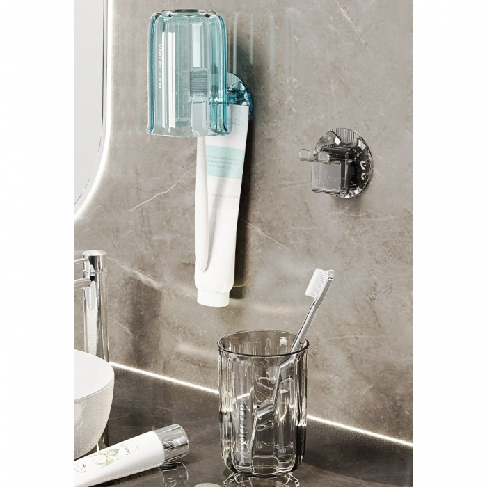Suport Multifunctional 2 in 1, Pahar si Suport pentru Periuta de Dinti, Flippy, Plastic, Dimensiune: 10.4 x 7.3 x 7.3 cm, Gri [5]