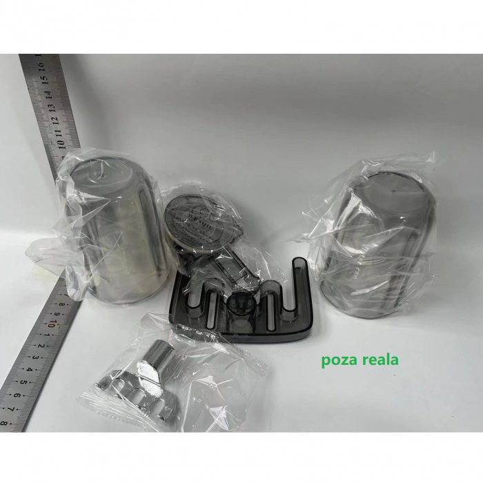 Suport Multifunctional Dublu, Pahar si Suport pentru Periuta de Dinti, Flippy, Plastic, 11 cm x 11.5 cm, Gri [2]