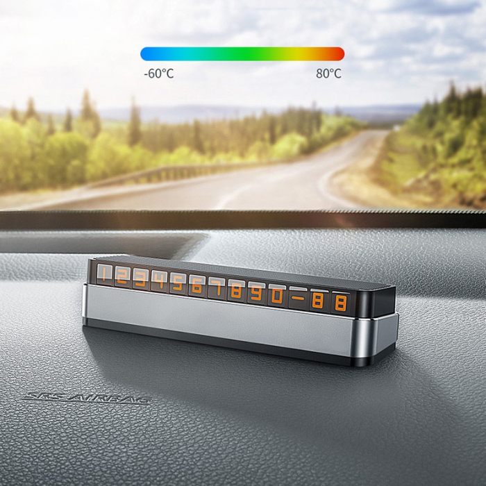 Suport Numar de Telefon pentru Parcare Auto, Flippy, Suport pentru Numarul de telefon, Pop-Up pentru Ascundere, Banda Adeziva Inclusa, 150 x 52 x 60 mm, Cifre Rosii, Space Gray [7]