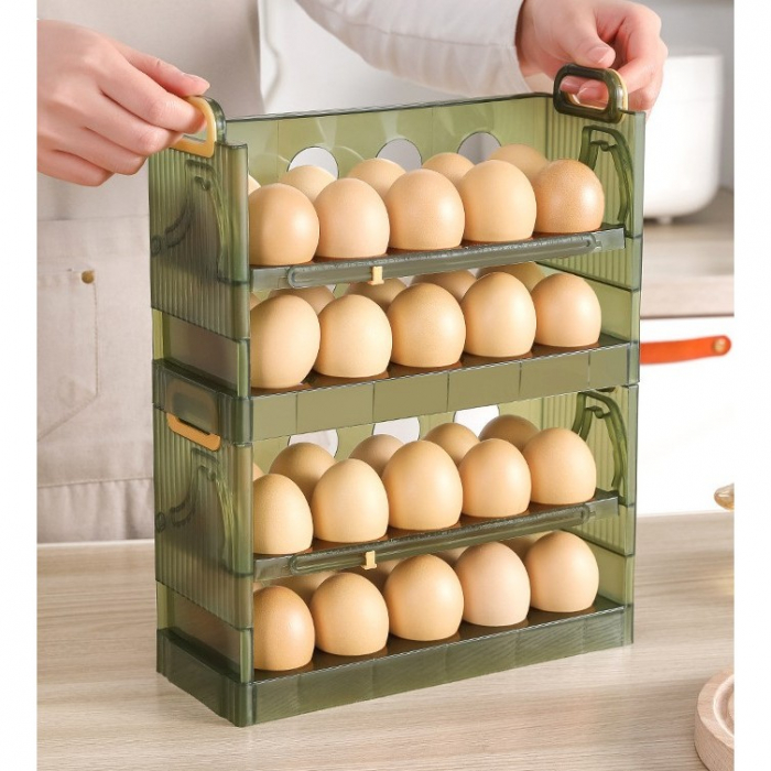 Suport Organizator pentru Oua, Flippy, pentru Frigider, Verde transparent, Capacitate 20 oua, Doua straturi, cu Data de Expirare, 25.5x10x17 cm [3]