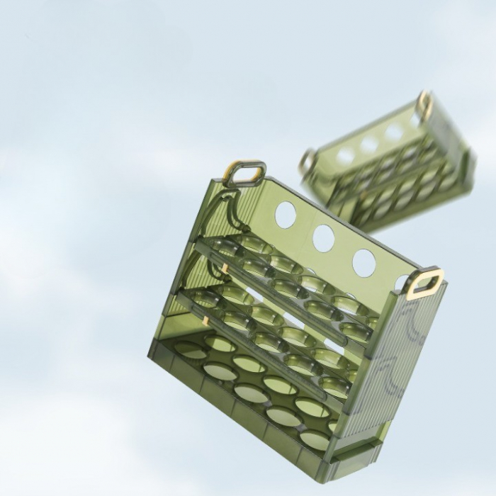 Suport Organizator pentru Oua, Flippy, pentru Frigider, Verde transparent, Capacitate 30 oua, Trei straturi, cu Data de Expirare, 25.5x10x23 cm [9]