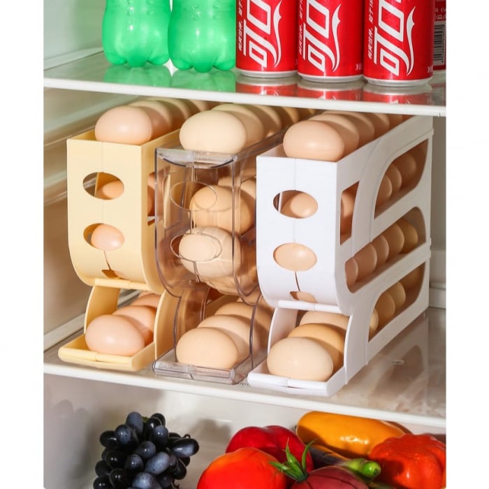 Suport Organizator pentru Oua, Flippy, pentru Frigiderul, Patru straturi,  32x20x7 cm, Transparent [5]