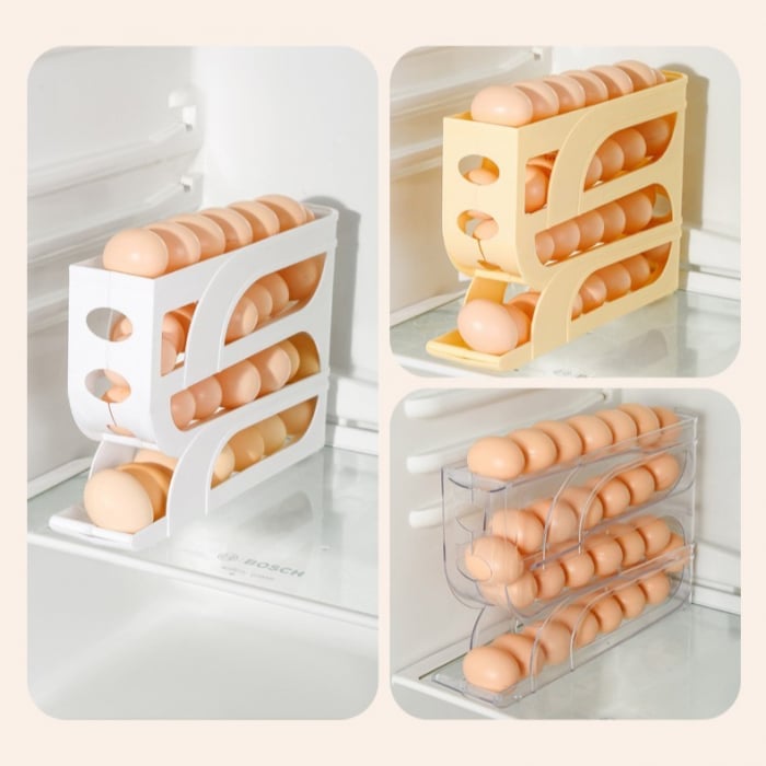 Suport Organizator pentru Oua, Flippy, pentru Frigiderul, Patru straturi,  32x20x7 cm, Transparent [4]