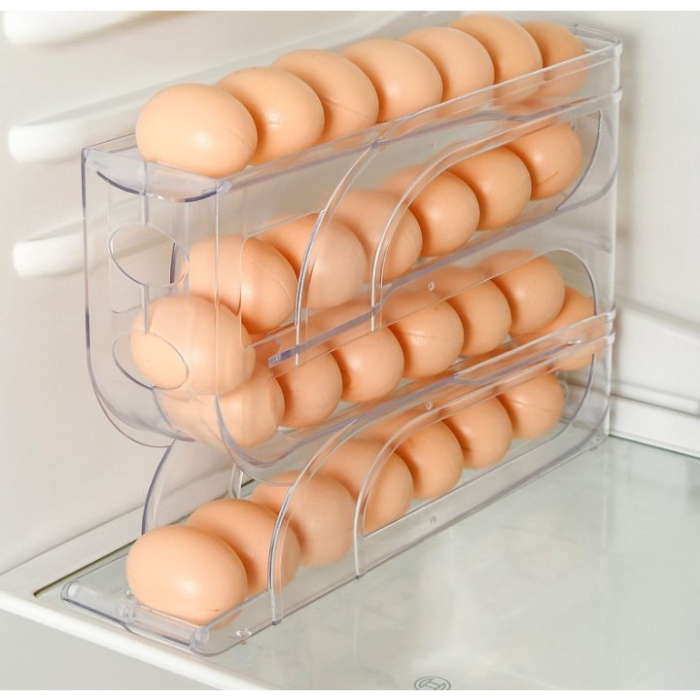 Suport Organizator pentru Oua, Flippy, pentru Frigiderul, Patru straturi,  32x20x7 cm, Transparent [3]