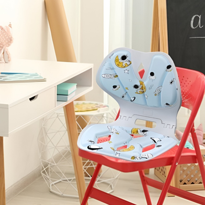 Suport pentru Scaun, Flippy, pentru Corectarea Posturii, Portabil, Pliabil, Ergonomic, Ameliorare Durere, Respirabil, 35x32x30 cm, Marime L, Model Rachete, Albastru [5]
