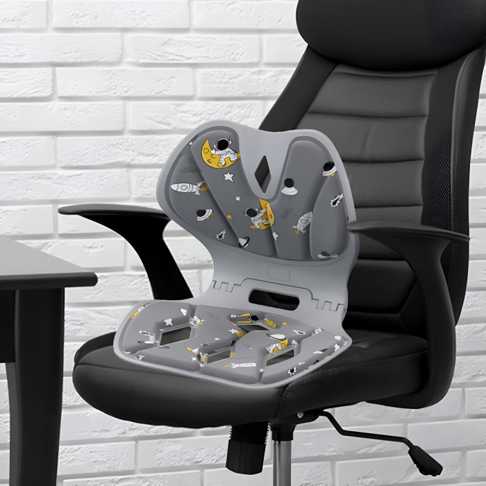 Suport pentru Scaun, Flippy, pentru Corectarea Posturii, Portabil, Pliabil, Ergonomic, Ameliorare Durere, Respirabil, 35x32x30 cm, Marime L, Model Rachete, Gri [4]