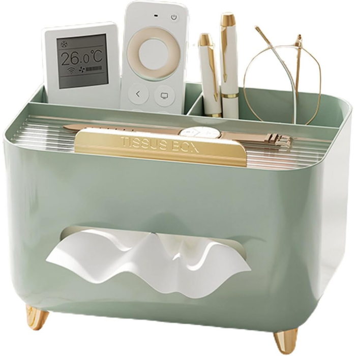 Suport pentru Servetele, Flippy, Cutie Multifunctionala, Design Minimalist, ABS, cu Suport pentru Obiectele Personale, pentru Birou, 21x15x13 cm, Verde [3]