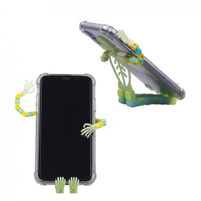 Suport pentru telefon mobil, jucarie de decompresie pentru adulti, tip schelet luminos de Halloween, verde, lungime 17 cm [4]