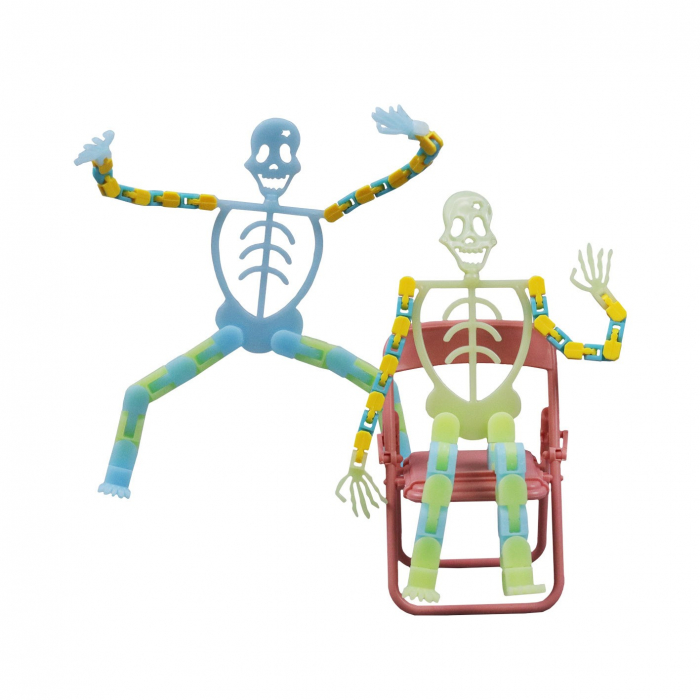 Suport pentru telefon mobil, jucarie de decompresie pentru adulti, tip schelet luminos de Halloween, verde, lungime 17 cm [5]