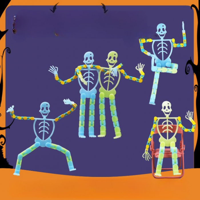 Suport pentru telefon mobil, jucarie de decompresie pentru adulti, tip schelet luminos de Halloween, verde, lungime 17 cm [2]
