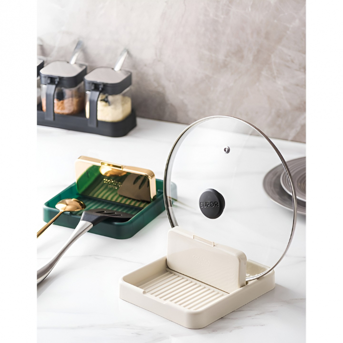 Suport Pliabil, Flippy, pentru Capace, Linguri, Multifunctional, Plasare pe Blatul de Bucatarie, 18.9x16.2x2.6 cm, Crem [3]