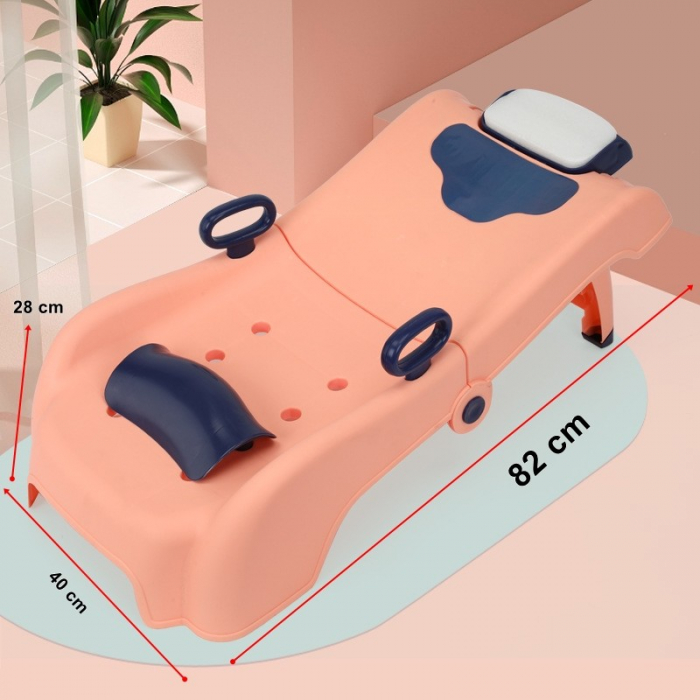 * LICHIDARE STOC * Suport Pliabil pentru Spalat Parul Flippy, Pentru Copii, 0 - 16 ani, cu Picioare Antialunecare, Material Polipropilena, Suport Cap Reglabil, cu Manere, 82 x 40 x 28 cm, Roz pal - [4]