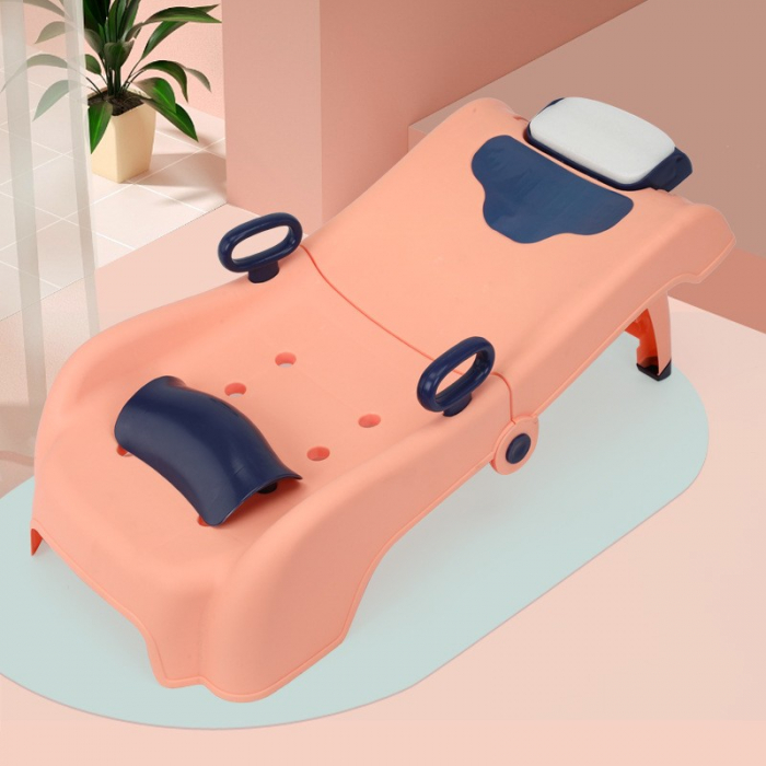 Lichidare de stoc Suport Pliabil pentru Spalat Parul Flippy, Pentru Copii, 0 - 16 ani, cu Picioare Antialunecare, Material Polipropilena, Suport Cap Reglabil, cu Manere, 82 x 40 x 28 cm, Roz pal [5]