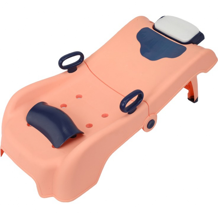 Suport Pliabil pentru Spalat Parul Flippy, Pentru Copii, 0 - 16 ani, cu Picioare Antialunecare, Material Polipropilena, Suport Cap Reglabil, cu Manere, 82 x 40 x 28 cm, Roz pal [1]