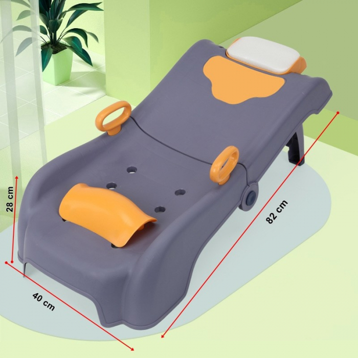 Suport Pliabil pentru Spalat Parul Flippy, Pentru Copii, 0 - 16 ani, cu Picioare Antialunecare, Material Polipropilena, Suport Cap Reglabil, cu Manere, 82 x 40 x 28 cm, Bleumarin [2]