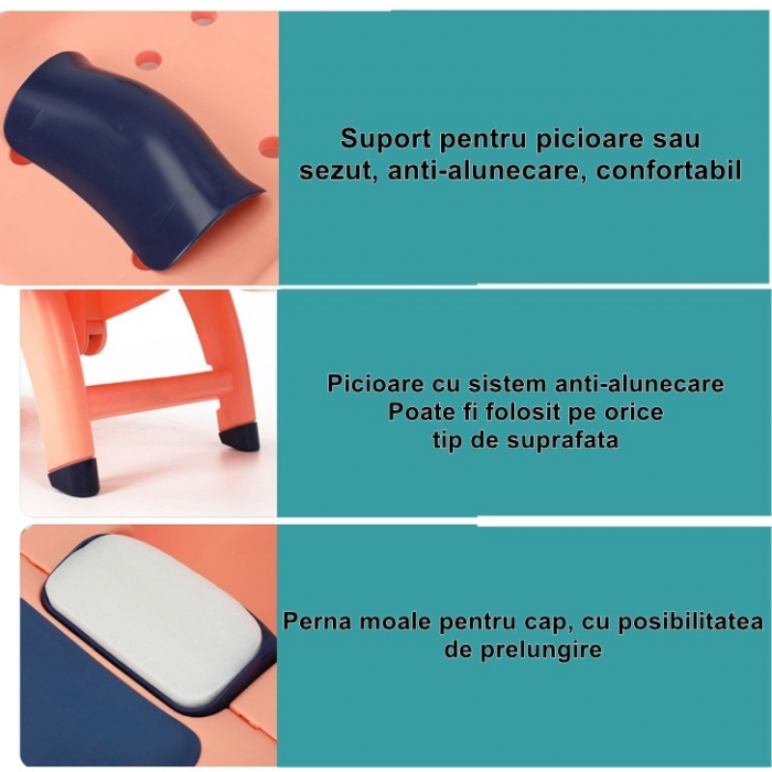 Suport Pliabil pentru Spalat Parul Flippy, Pentru Copii, 0 - 16 ani, cu Picioare Antialunecare, Material Polipropilena, Suport Cap Reglabil, cu Manere, 82 x 40 x 28 cm, Bleumarin [5]