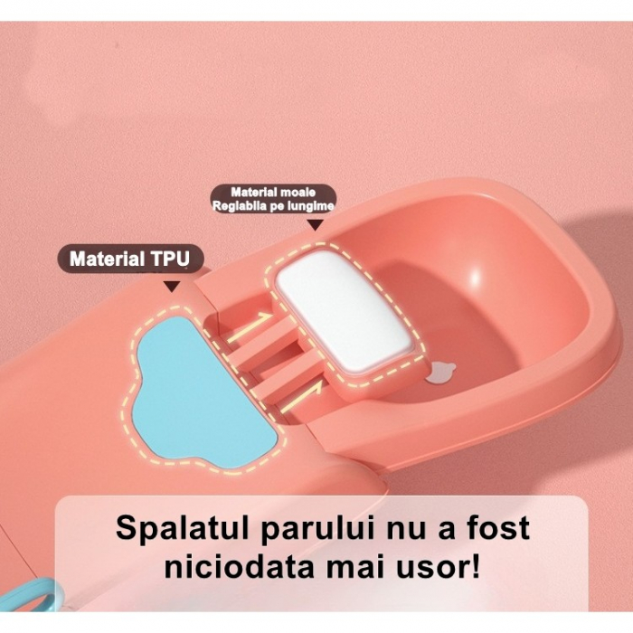 ! LICHIDARE DE STOC ! Suport Pliabil pentru Spalat Parul Flippy, Pentru Copii, cu Scurgere, cu Picioare Antialunecare, Material Polipropilena, Suport Cap Reglabil, cu Manere, 110 x 35 x 21 cm, Roz [5]