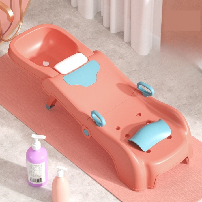 ! LICHIDARE DE STOC ! Suport Pliabil pentru Spalat Parul Flippy, Pentru Copii, cu Scurgere, cu Picioare Antialunecare, Material Polipropilena, Suport Cap Reglabil, cu Manere, 110 x 35 x 21 cm, Roz [4]