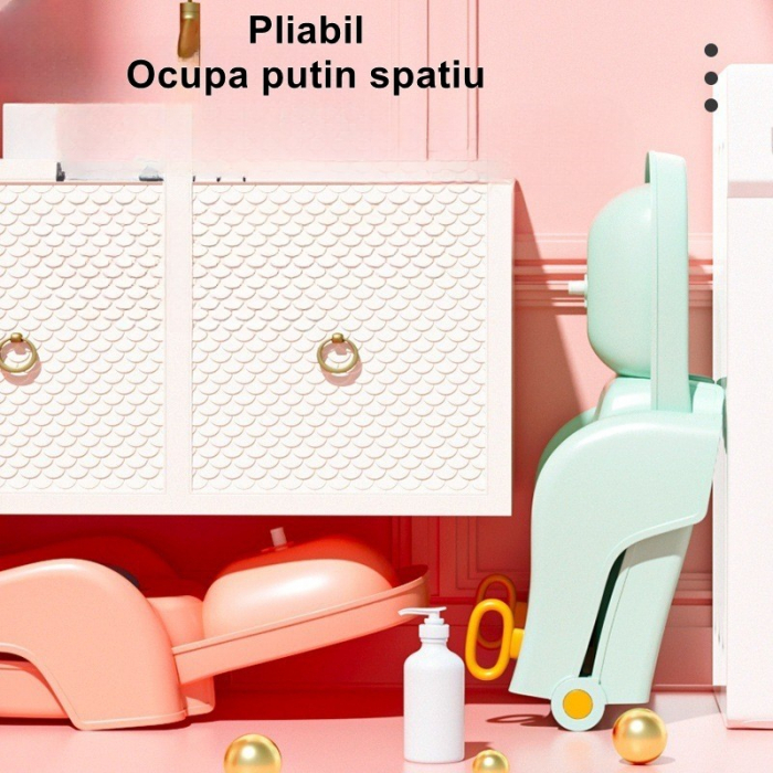 Suport Pliabil pentru Spalat Parul Flippy, Pentru Copii, cu Scurgere, cu Picioare Antialunecare, Material Polipropilena, Suport Cap Reglabil, cu Manere, 110 x 35 x 21 cm, Roz [2]
