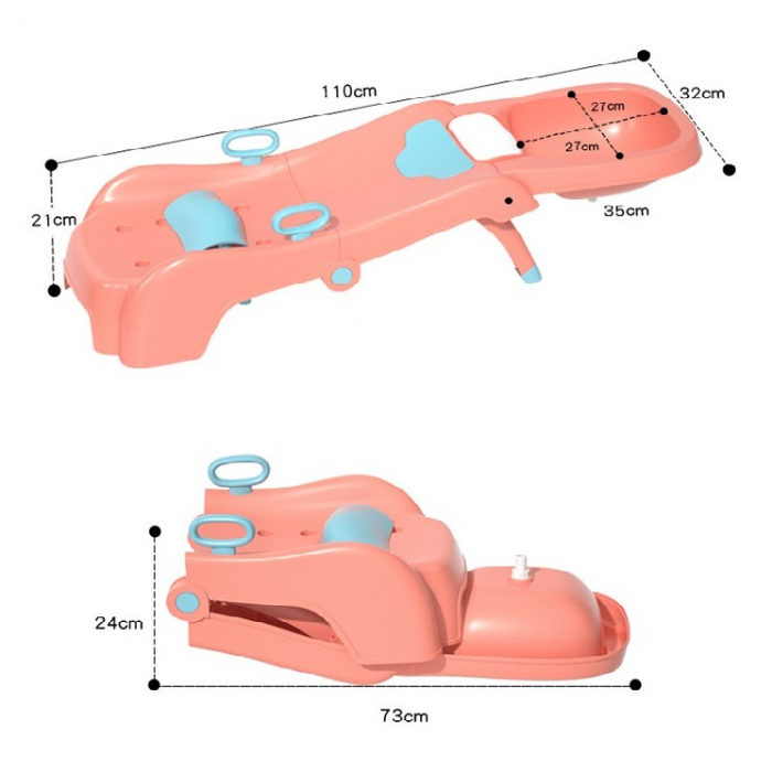 Suport Pliabil pentru Spalat Parul Flippy, Pentru Copii, cu Scurgere, cu Picioare Antialunecare, Material Polipropilena, Suport Cap Reglabil, cu Manere, 110 x 35 x 21 cm, Roz [7]