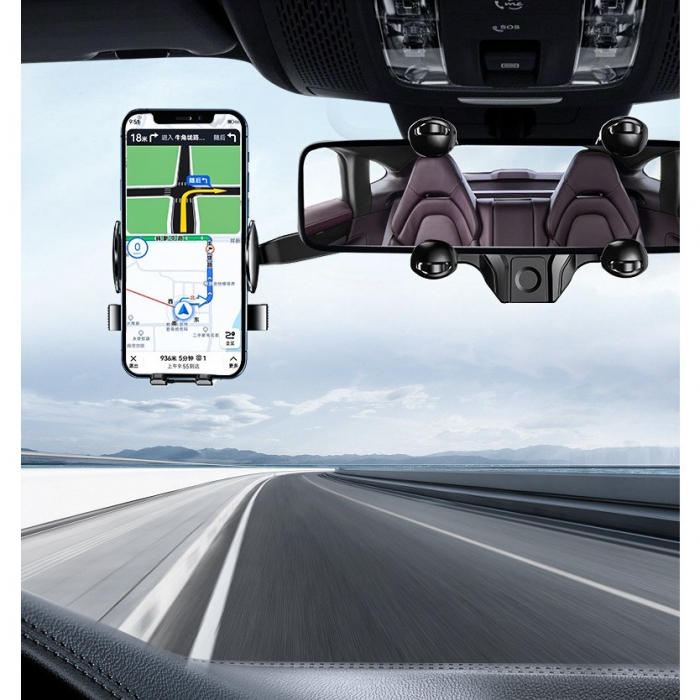Suport Telefon Auto, Flippy, Pentru Oglinda Retrovizoare, din ABS, Reglabil 360°, Negru [8]