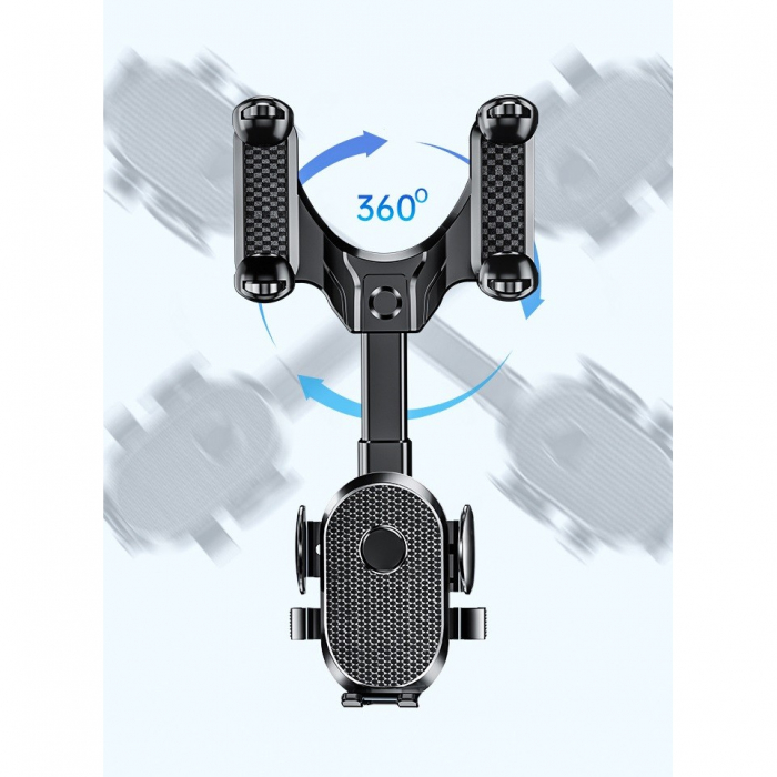 Suport Telefon Auto, Flippy, Pentru Oglinda Retrovizoare, din ABS, Reglabil 360°, Negru [4]