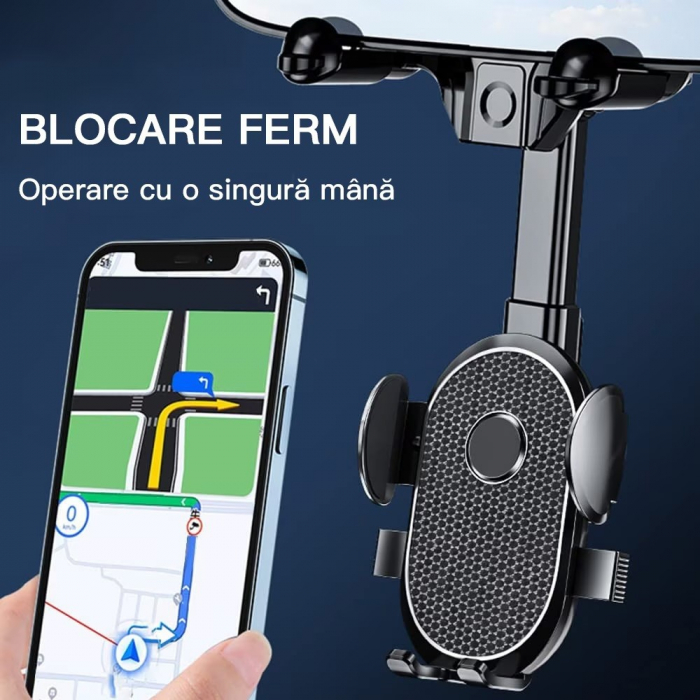 Suport Telefon Auto, Flippy, Pentru Oglinda Retrovizoare, din ABS, Reglabil 360°, Negru [9]