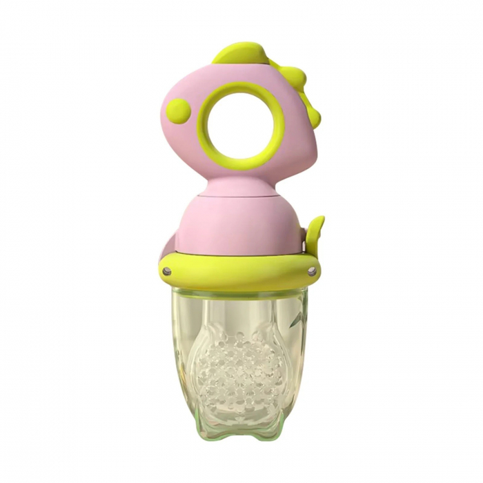 Suzeta pentru Fructe, Flippy, pentru Bebelusi, din Silicon Alimentar, +4 Luni, 2 mm Grosime Gauri Tetina, 12.4 x 5.1 x 4.7 cm, Roz/Verde [5]