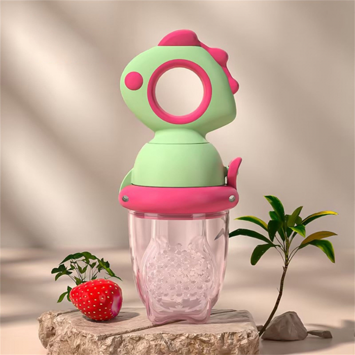 Suzeta pentru Fructe, Flippy, pentru Bebelusi, din Silicon Alimentar, +4 Luni, 2 mm Grosime Gauri Tetina, 12.4 x 5.1 x 4.7 cm, Verde/Fucsia [3]