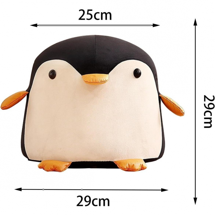 Taburet Pentru Copii, Flippy, Cadru din Lemn Masiv, 25 x 29 x 29 cm, Perna de Burete Elastica si Maner de Transport, in Forma de Pinguin, Negru [8]